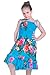 Girl Elastic Ruffle Hawaiian Luau Dress in Turquoise 10