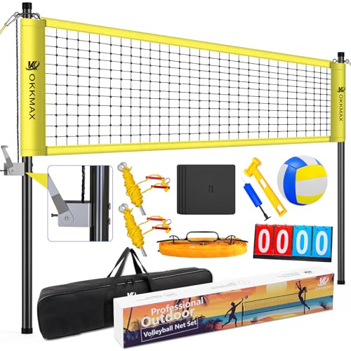 OKKMAX Red de Voleibol Profesional Exterior con Postes Ajustables diseño antienredos portátil Incluye Marcador línea de límite Bolsa de Transporte para jardín Playa