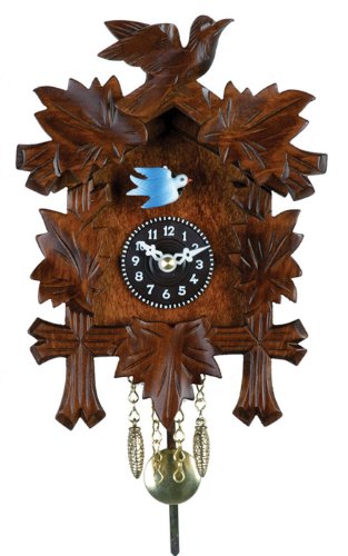 River City Clocks Quartz Novelty Clock - Five Leaves & One Bird with Moving Blue Bird - 7 Inches Tall - Model # 2130Q-07