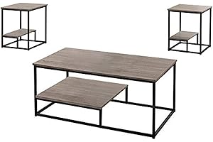 Monarch Specialties I 7960P Table Set, 3pcs Set, Coffee, End, Side, Accent, Living Room, Metal, Laminate, Brown, Black, Conte