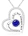 Blue Sapphire Gems Birthstone Necklace Love Hearts Engraved Pendant Jewelry Gifts for Women ,Sterling Silver Charm with18