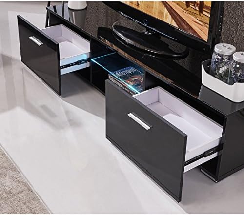 High Gloss TV Stand Unit Cabinet Console Furniture w/LED Shelves 2 Drawers Black