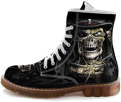 FIRST DANCE Fashion Skull Print Boots for Men Casual High Top Combat Motorcycle Boots for Man Plus Size Shoes Black Outdoor Sneakers