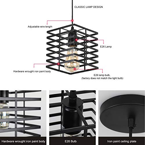 Black Pendant Light, Industrial Hanging Light Fixture Cage Pendant Lighting Edison Small Ceiling Light for Kitchen Island Living Room Bedroom