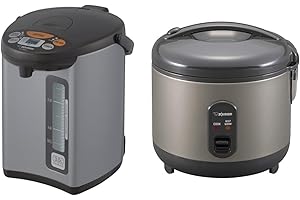Zojirushi CD-WCC30 Micom Water Boiler & Warmer, Silver & NS-RPC10HM Rice Cooker and Warmer, 5.5-Cup (Uncooked), Metallic Gray
