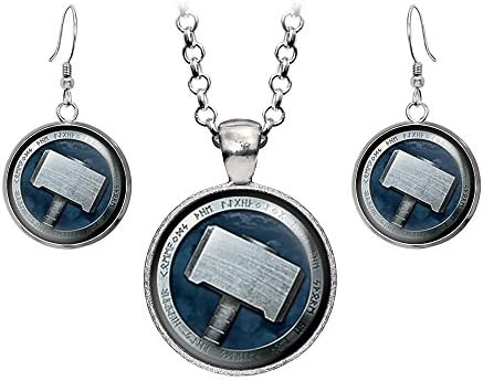 Thor Hammer Necklace, The Avengers Captain America Necklace Jewelry Set, Loki Hammer Pendant, Superhero Earrings Gifts Gift, Geek Geeky Present Nerd Nerdy Presents