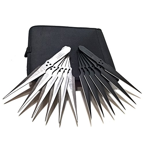 Avias Knife Supply 12 Piece Tactical Metal Throwing Knife Set Naruto Ninja The Expendables 6 piece Black & 6 Piece Silver