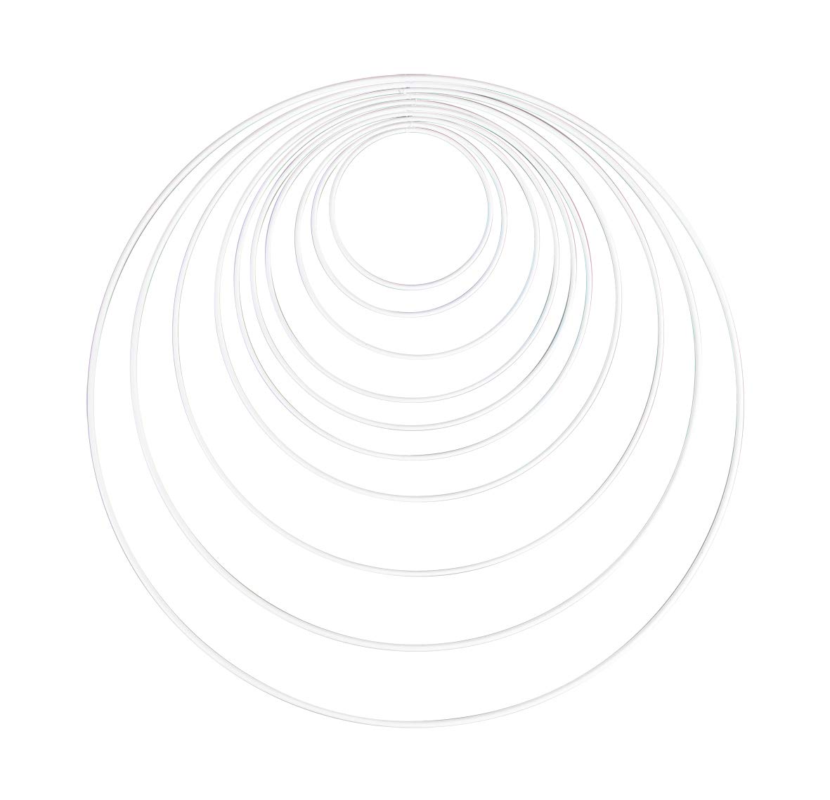 Rayher 25213102 Set of 10 Coated Metal Rings for Wedding Crafts, Hoops in Different Sizes for Dream Catcher and Macrame, White