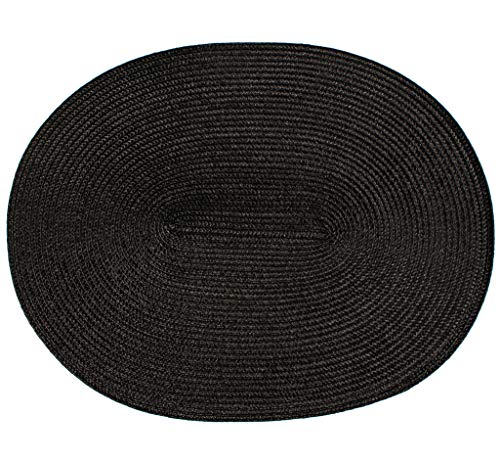 V London Woven Spiral Table Placemats 16.9 X 13 Inches Oval Set of 4 Non-Slip Dining & Kitchen Table Mats Black - Thumbnail 2