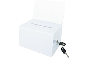EDLIKE The Suggestion Box with Locked Donation Compartment ideal for Raffle Tickets, Money, Raffle, Tip Jar perfect for Donations, Voting, Bars, Associations, School Voting (6.3"x 3.9" x 4.7" , White)