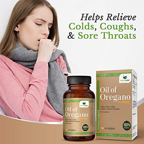 HERBALEAF Oil of Oregano 3X Potency Softgels Immune Defense, Helps Relieve Colds, Coughs, Sore