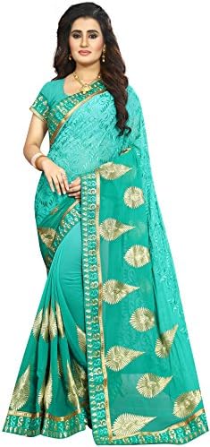 Vaidehi Fashion Women's Georgette Embroidery Saree With Blouse Piece(Diamond-Jessi_Blue)