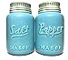 Rustic Ceramic Mason Jar Salt and Pepper Shaker Set - Vintage Style Blue - Retro Antique Farmhouse Decor - Nostalgic Country Ranch Home Kitchen Decoration Cabin Coffee Shop Cafe or Diner Shabby Chic