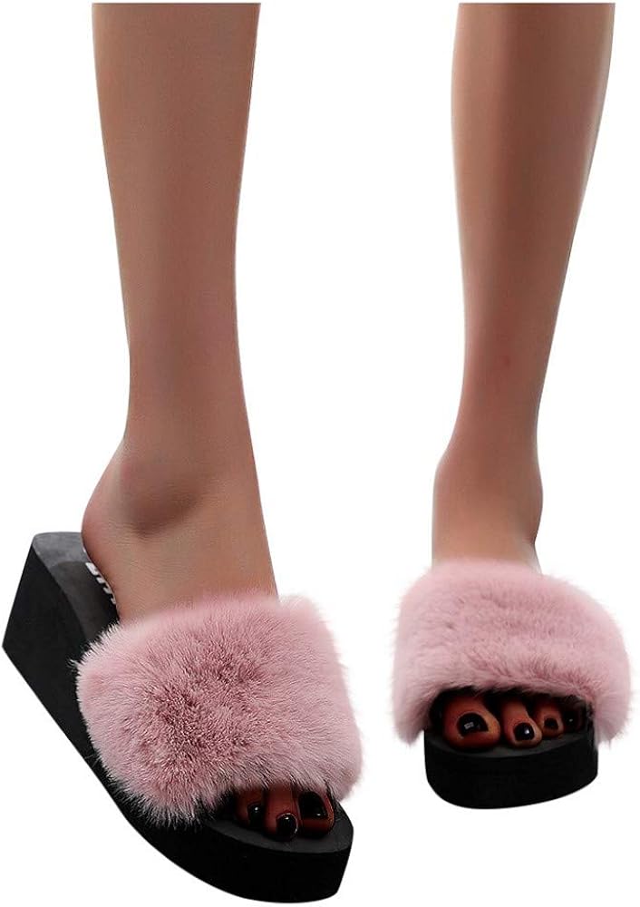 fuzzy wedge slippers