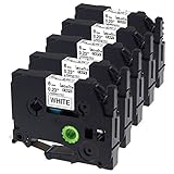 Compatible P Touch TZ Tape, Label Maker Tape TZe-211 TZe 211 Replace Brother p-Touch PTH110 PT-D200 PTD600 PT-d400, Standard Laminated Black on White 6mm, 1/4 Inch x 26.2 Feet, 5 Pack