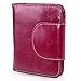 AINIMOER Women's Small Billfold Genuine Leather Tri-Fold Wallet with Zipper Pocket(Purple Red)