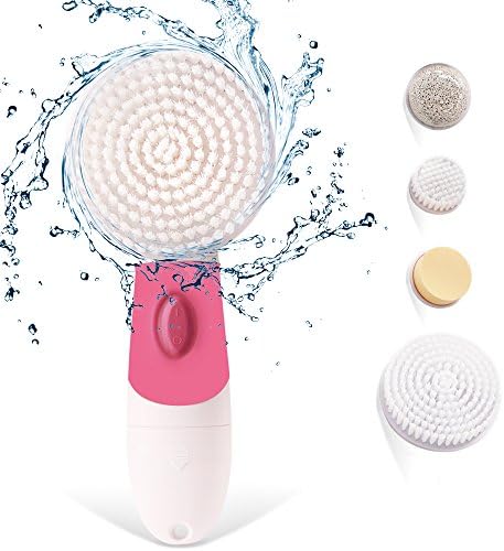 Facial Cleansing Brush Spin for Face and Body Sensitive Skin Cleaning and Massaging Exfoliating Acne Cleanser,Waterproof with 4 Brush Heads(Pink)