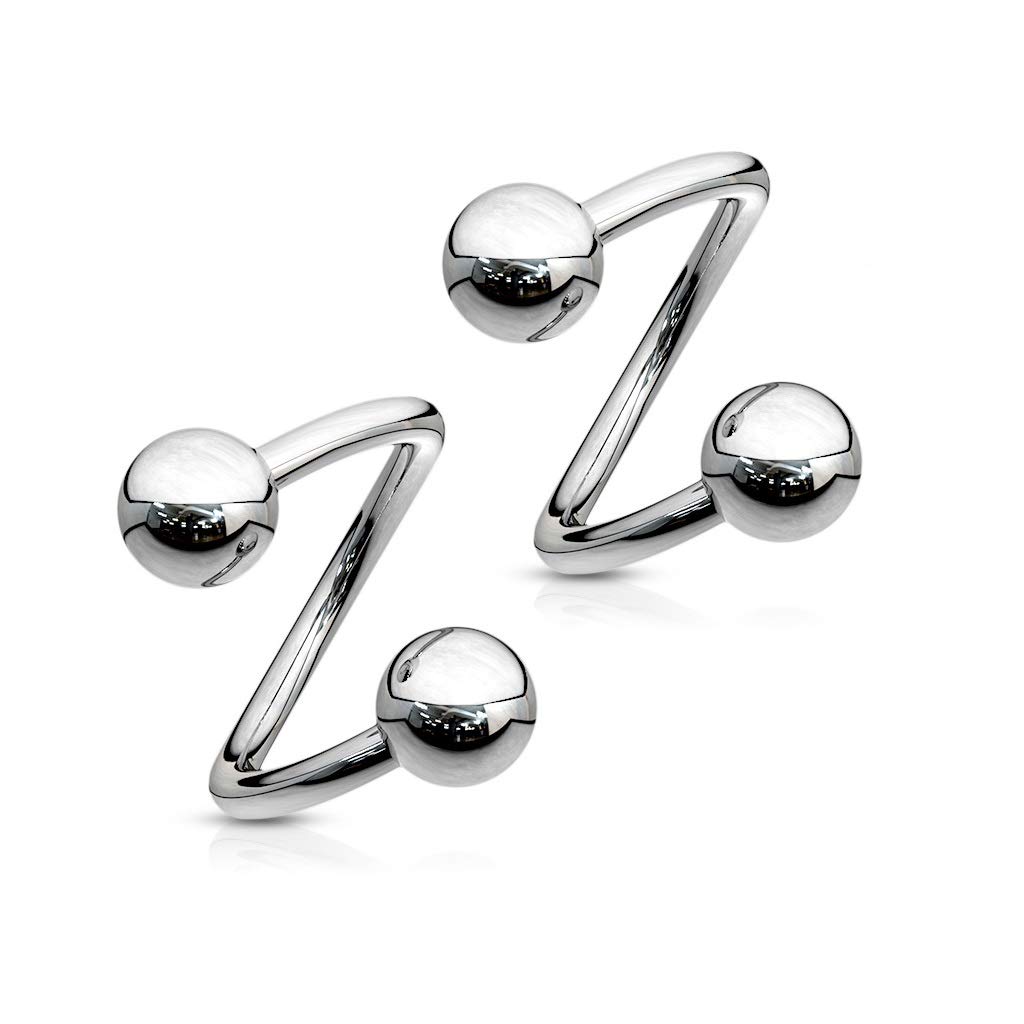 PiercedOff 316L Surgical Steel Twist Barbells with Externally Threaded Balls - Thickness 16GA (1.2mm) / Length 10mm / Balls Size 3mm - Sold as a Pack of 2 Barbells