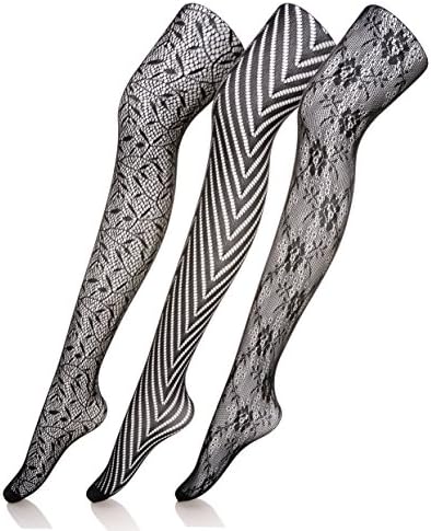 Velice Women's Hollow Out Fishnet Patterned Tights Pantyhose Stockings 3 Pairs (8135)