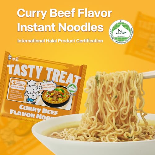 BAIXIANG CURRY FLAVOR RAMEN, CURRY FLAVOR INSTANT NOODLE,BONE BROTH SIMMERED, TASTY TREAT SERIES, PACK OF 5