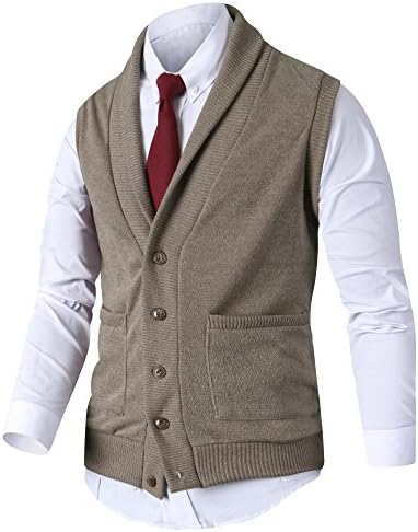 HARRISON83 Mens Slim Fit Shawl Knitted Pullover Sweaters Cardigan Vest/B_NS1104-DARKBEIGE-M