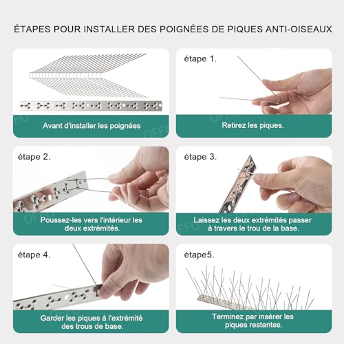 OFFO Anti Bird Spike with Stainless Steel Base, Anti Pigeon Spike for Roofs and Windows, Anti Pigeon Spike to Keep Crows, Seagulls and Small Birds, 2.05m Coverage