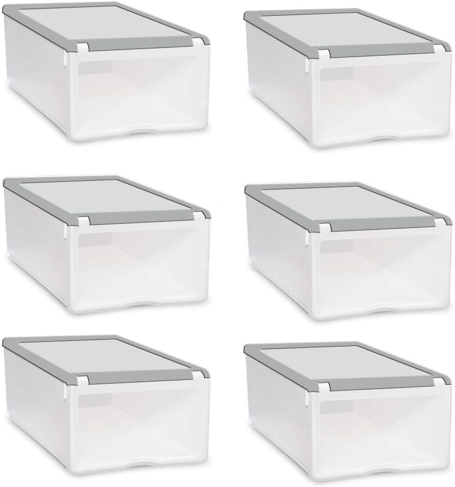 Ziqueen 6 Pack, Plastic, Stackable Storage Shoe Box, Gray