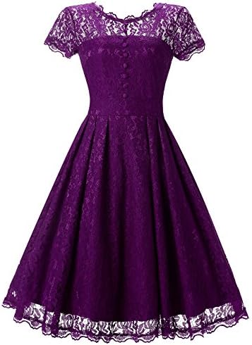 Girls Retro Bridesmaid Evening Dresses for Women Fit and Flare Midi Purple Dress DS010 XX-Large