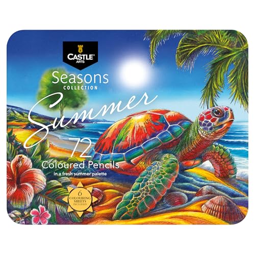 Castle Art Supplies 72 Summer Coloured Pencils | Soft and Smooth Leads Wax Based Pencils | Summer Palette for Adult Artists | Organized in Display Box | Seasons-Collection
