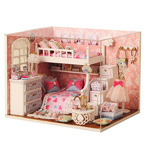 New Wooden Dollhouse Diy Miniature House DIY Kit with Cover for Christmas Gift (Dream Angels)