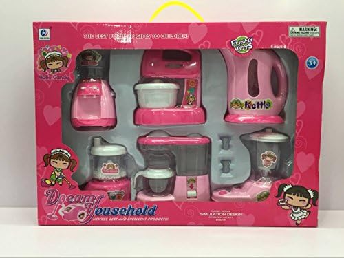 Emorefun Toy Play Kitchen Appliances for Kids Pretend Play Game (Blender, Water Dispenser, Kettle, Juicer, Coffee Machine, Soy Milk Maker)