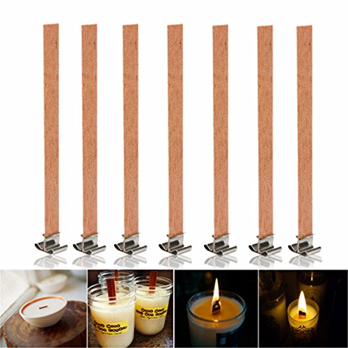 LTKJ 40pcs 6 Inch Wood Candle Wicks with Sustainer Tabs for Candle Making and Candle DIY