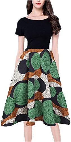 YISHIWEI Women's Pocket Vintage Patchwork Flowers Casual Party Flared Dress (x-Large, Green)