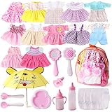 Fits 12' 13' 14' 15' Bitty Baby Alive Doll Clothes Diapers 360Â°Sewing Dresses for American Girl Dolls with Doll Nappies, Umbrella, Milk Bottle, Nipple, and Doll Accessories Pack of 25 Bag Set