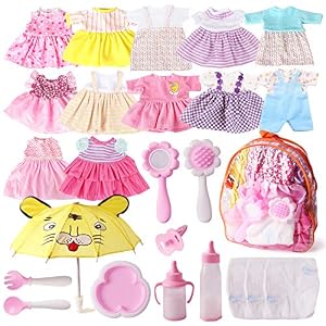 Fits-12-13-14-15-Bitty-Baby-Alive-Doll-Clothes-Diapers-360Sewing-Dresses-for-American-Girl-Dolls-with-Doll-Nappies-Umbrella-Milk-Bottle-Nipple-and-Doll-Accessories-Pack-of-25-Bag-Set