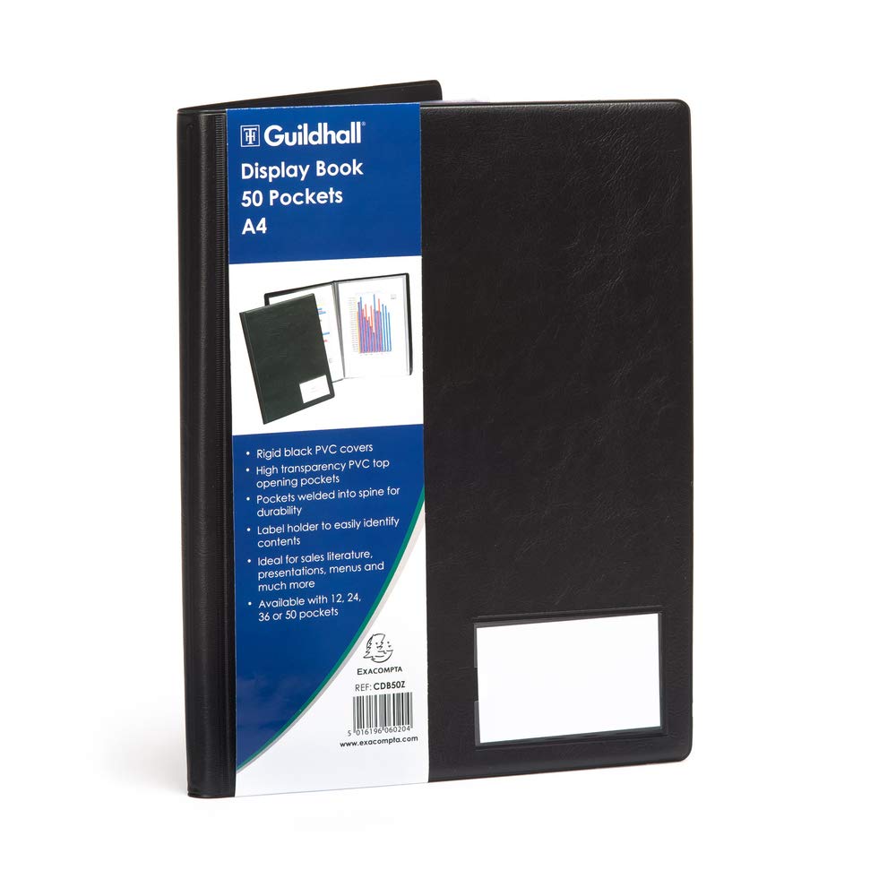 Exacompta - Ref CDB50Z - Guildhall Collection - Premium Display Book - Suitablde for A4 Documents, 50 Pockets, 100 Viewing Pages - Rigid Black PVC Cover — image 1