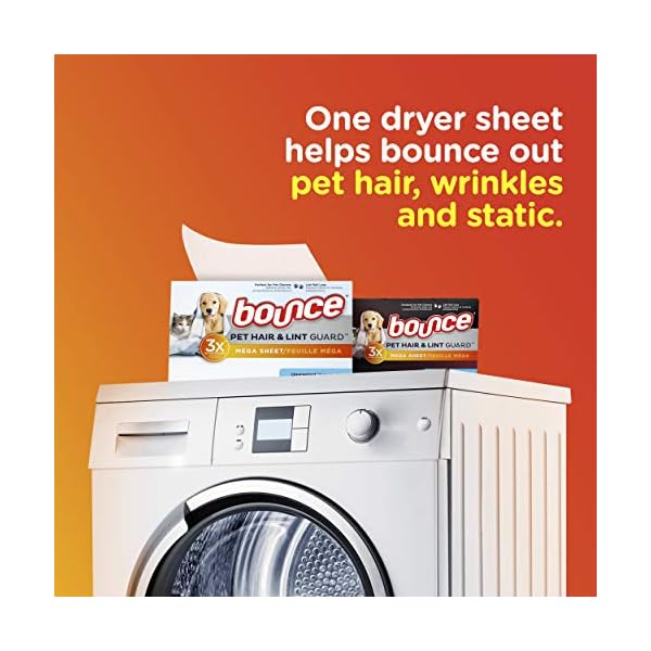 Bounce Pet Hair and Lint Guard Mega Dryer Sheets for Laundry, Fabric