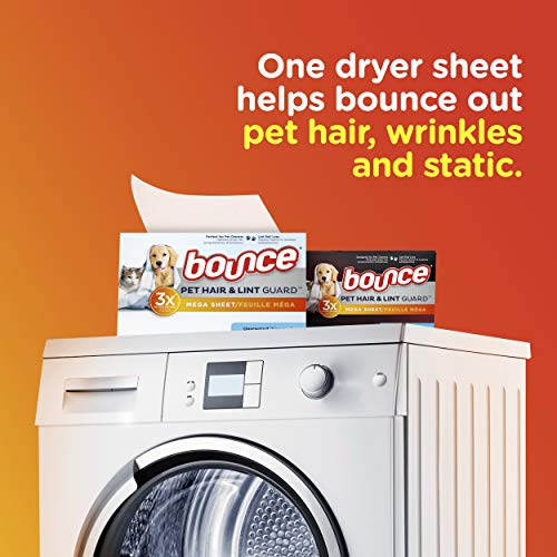 Bounce Pet Hair and Lint Guard Mega Dryer Sheets for Laundry, Fabric