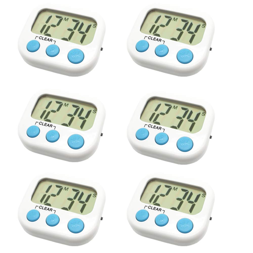 6 Pack Digital Timer for Teacher Small Timers for Kids Magnetic Back Big LCD Display Loud Alarm Minute Second Count Up Countdown With ON/OFF Switch For Classroom, Homework, Exercise(6 White)