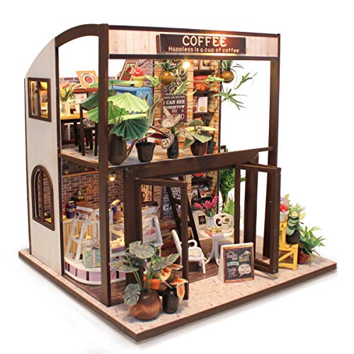 GuDoQi DIY Miniature Dollhouse Kit, Tiny House kit with Furniture and Music, Miniature House Kit 1:24 Scale, Great Handmade Gift for Birthday Easter Day, Coffee Shop