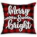 AENEY Christmas Plaid Pillow Cover 18x18 inch for Christmas Decor Merry and Bright Buffalo Check Throw Pillow Black and Red Buffalo Plaid Christmas Decorations Throw Pillow Cover