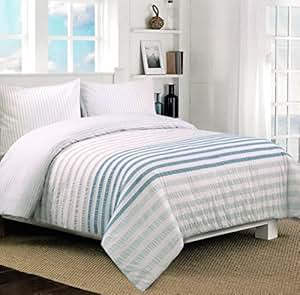 Amazon.com: Nicole Miller Home 3pc Full Queen Seersucker Duvet Cover and Shams Set Modern 