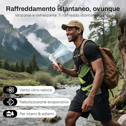 Dnenellr Portable Fan with Nebulizer, Powerful Mini USB Fan, Turbo Motor, 6000mAh Rechargeable Battery, 4 Speeds for Travel, Outdoor, Gift Idea Women Men (Beige)