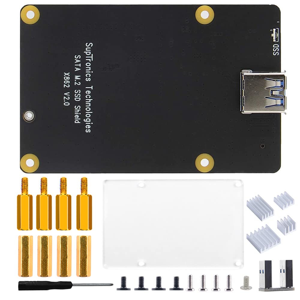 GeeekPi for Raspberry Pi 4,X862 V2.0 M.2 NGFF SATA SSD Storage expansion board with USB 3.1 connection Support Key-B 2280 SSD Only
