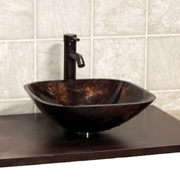 Bathroom Artistic Square S9019 Combo Glass Vessel Sink With Oil