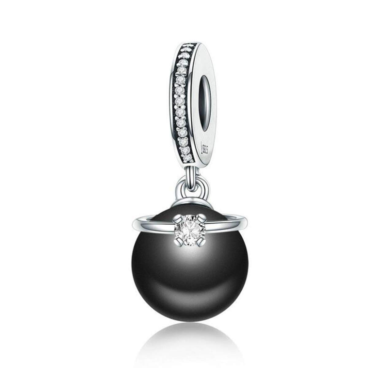Pearl Wedding Anniversary Gifts Original 925 Sterling Silver Necklace Dangle Love Family Birthday Charms For Pandora European Bracelets (Black Pearl Charms)