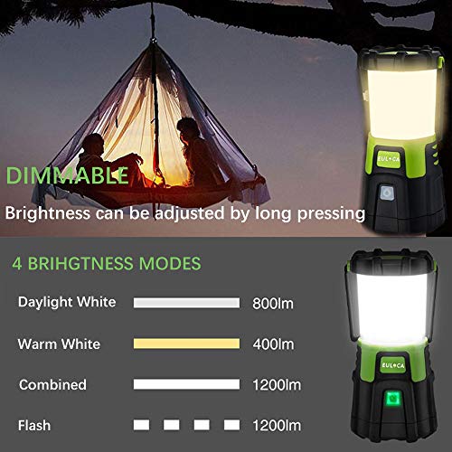 EULOCA Campinglampe 1200LM CREE LED wiederaufladbare wasserdicht Camping Laterne mit 4400 mAh Powerbank,4 Helligkeiten… – Bild 3