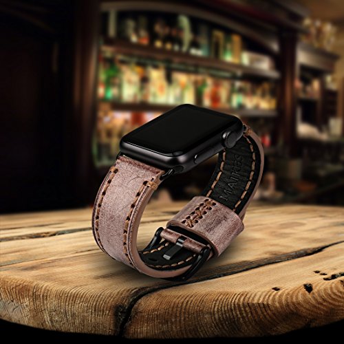 MAIKES Special Bridle Leather Apple Watch Strap for iWatch Apple Watch Band 42mm 38mm Series 3 2 1 Watchband (for Apple Watch 38mm, Brown+Silver Buckle)