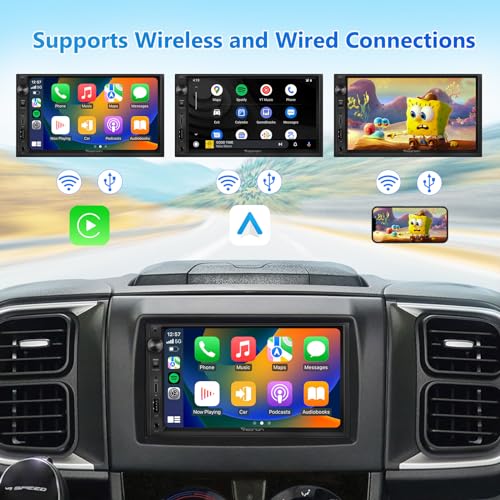 Eonon 7 Inch QLED Double Din Headunit Linux Car Stereo Wireless CarPlay Android Auto Bluetooth USB DSP Support Type-C USB Fast Charge Touchscreen MirrorLink Video In/Out AUX In with Backup Camera X3