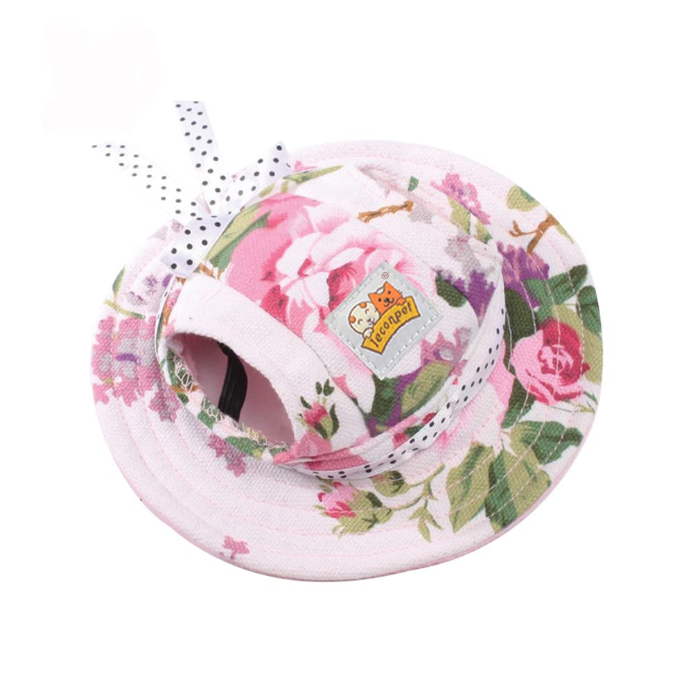 Leconpet Princess Pet Hat Dog Caps Hats with Neck Strap Adjustable Comfortable Ear Holes for Small Medium Dogs in Outdoor Sun Protection (Medium, Colour Flower)